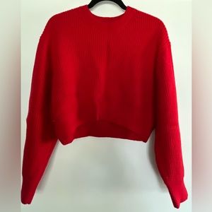 New Ribbed Red Crop Sweater